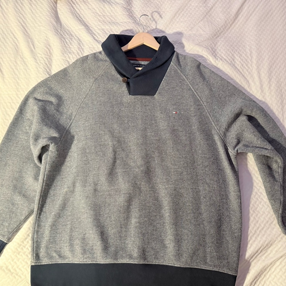 Tommy Hilfiger Shawl Collar Fleece Pullover – Gray Men’s XXL